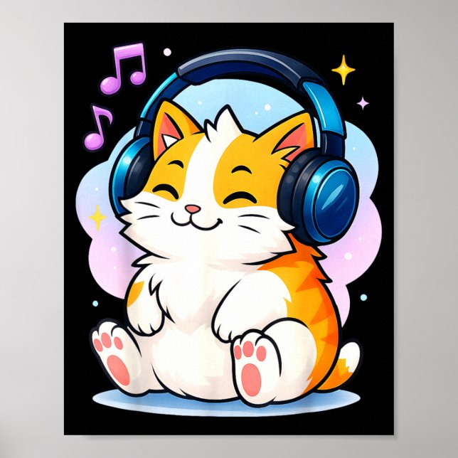Poster Cute Kawaii Cat Neko Funny Music Kitten Lover K-p  (Frente)