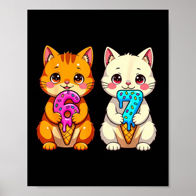 Poster Cute Kawaii Cats Neko 67 Drip Meme Funny Six Seven (Frente)