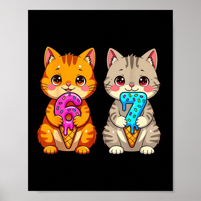 Poster Cute Kawaii Cats Neko 67 Drip Meme Funny Six Seven (Frente)