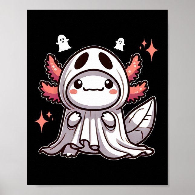 Poster Cute Kawaii Halloween Ghost Axolotl (Frente)