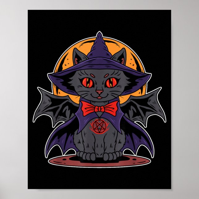 Poster Cute Kawaii Vampira Bruxa Asas de Morcego Lua Hall (Frente)