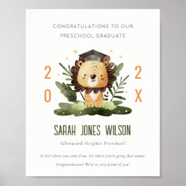 Poster Cute Kids Lion Foliage Custom Preschool Graduation