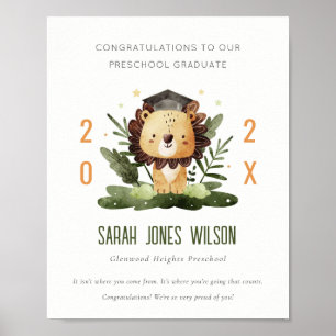 Poster Cute Kids Lion Foliage Custom Preschool Graduation