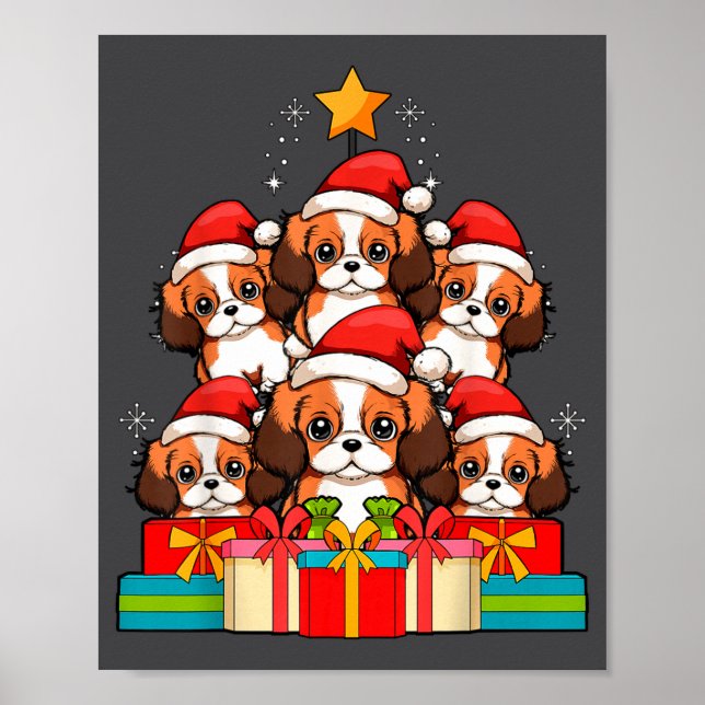 Poster Cute King Charles Cavalier Le Dog Christmas Tree X (Frente)