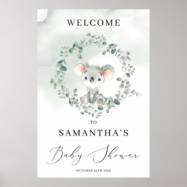 Poster Cute koala boho verde eucalipto sinal de boas-vind (Frente)