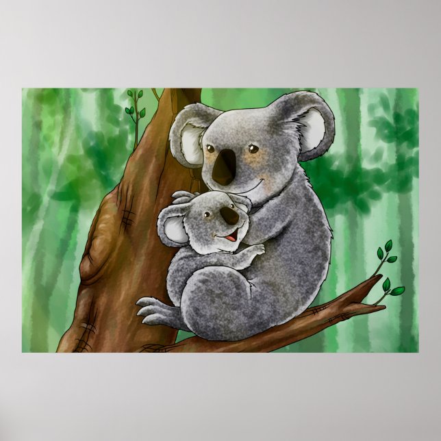 Pôster Cute Koala e Baby (Frente)