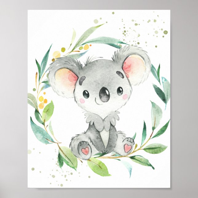 Poster Cute Koala Eucalyptus Greenery Kids Wall Art (Frente)
