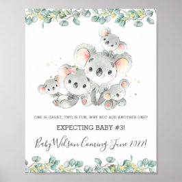 Poster Cute Koala Family of Five Birth Announcement Sign 