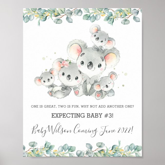 Poster Cute Koala Family of Five Birth Announcement Sign  (Frente)