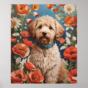 Poster Cute Labradoodle Daisy E Poppy Flower