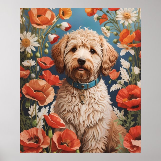 Poster Cute Labradoodle Daisy E Poppy Flower (Frente)