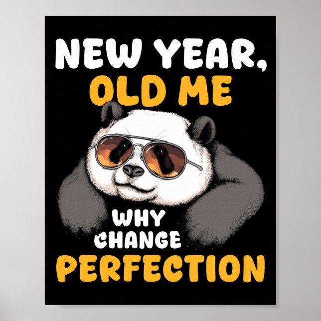 Poster Cute Lazy Panda New Year Old Me 2026 Funny Sarcast (Frente)