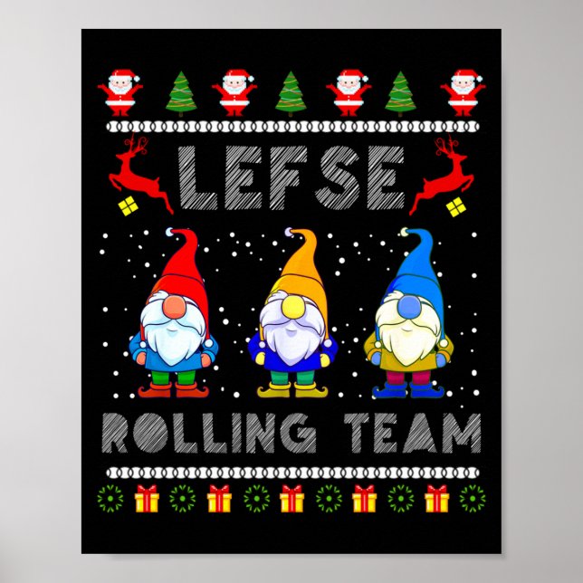 Poster Cute Lefse Rolling Team Norwegian Gnomes Ugly Xmas (Frente)