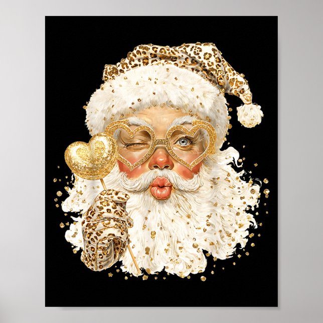 Poster Cute Leopard Santa Claus Merry Christmas 2026 Prep (Frente)