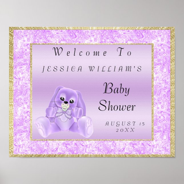 Pôster Cute Lilac Bunny "Welcome" (Frente)