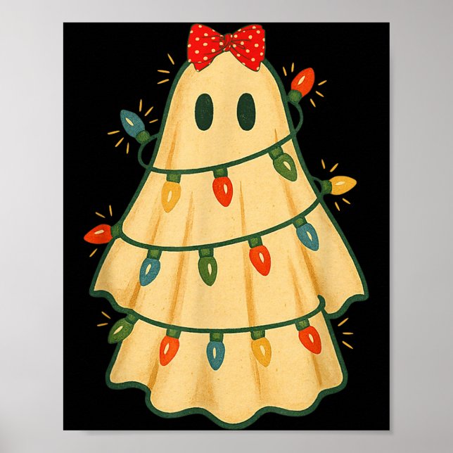 Poster Cute Lit Ghost Christmas Tree Funny Gift Halloween (Frente)