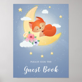Poster Cute little fox on the moon livro de visitas Poste