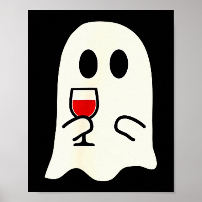 Poster Cute Little Ghost Red Wine Gl Halloween  (Frente)