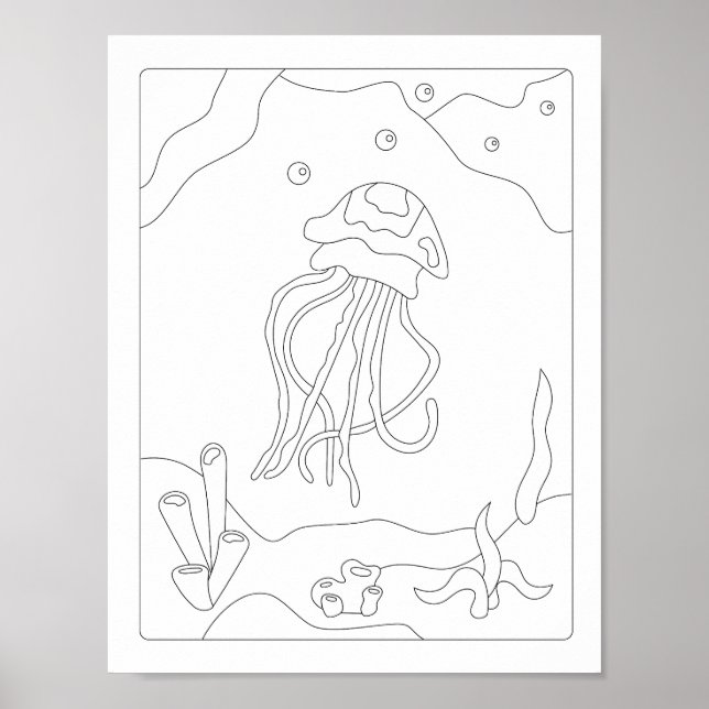 Poster Cute Little Jellyfish  Antistress Coloring book  (Frente)