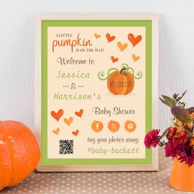 Poster Cute Little Pumpkin Baby Shower Welcome Sign  (Criador carregado)