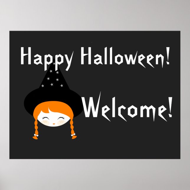 Poster Cute Little Witch with Hat & Stars  (Frente)