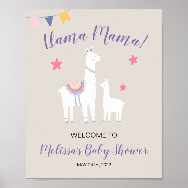 Poster Cute Llama Chá de fraldas - Sinal de boas-vindas (Frente)