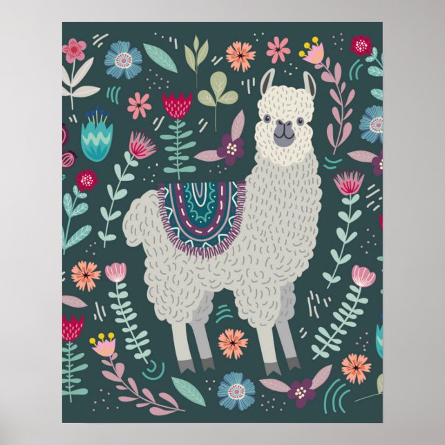 Poster Cute Llama Floral Design (Frente)