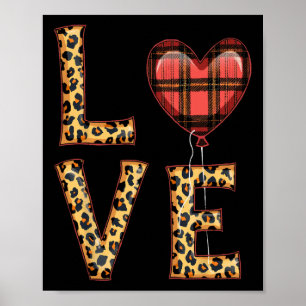 Poster Cute Love Xadrez Coração Leopardo Dia dos Namorado