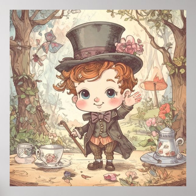 Poster Cute Mad Hatter Whimsical Wonderland Woodland Art (Frente)