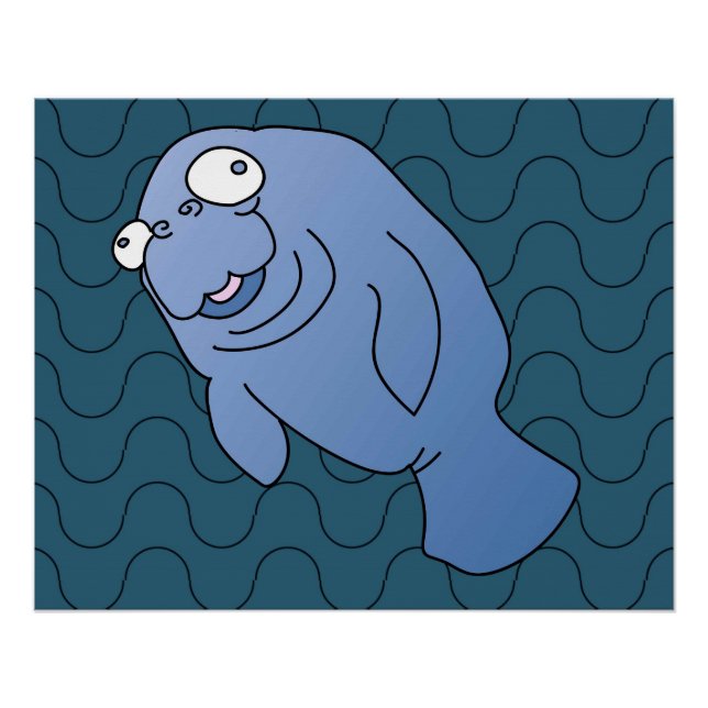 Pôster Cute Manatee Hugger Cartoon Animal (Frente)