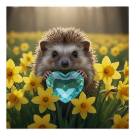 Pôster Cute March Hedgehog with Aquamarine Heart