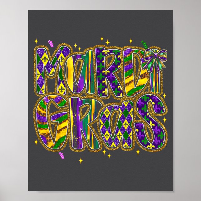 Poster Cute Mardi Gras Fat Coquette Bow Tuesday Kids Girl (Frente)