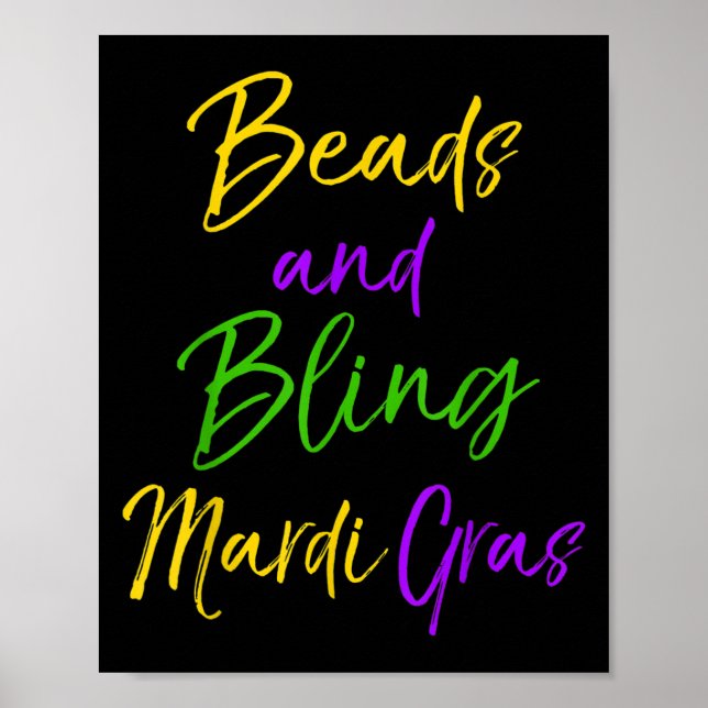 Poster Cute Mardi Gras Party Quote Gift Beads And Bling M (Frente)