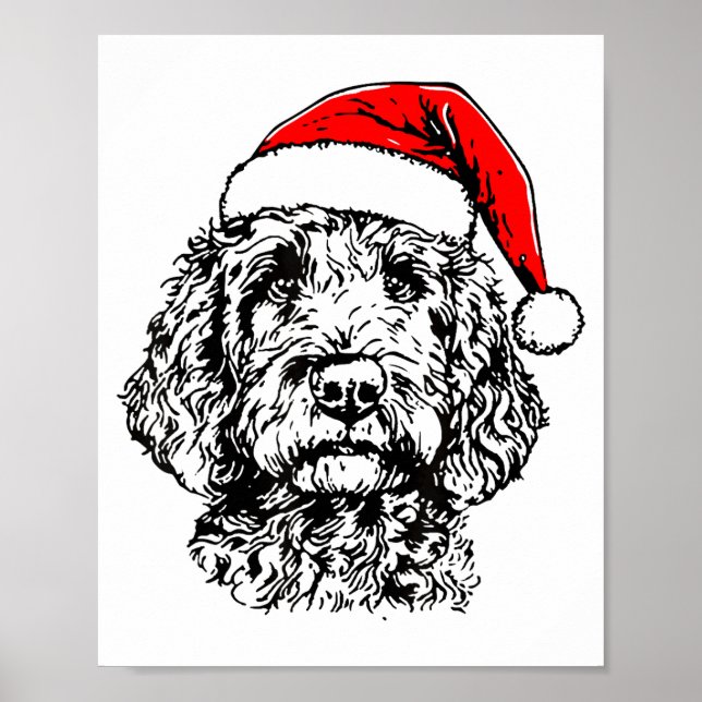 Poster Cute Merry Christmas Goldendoodle Santa Christmas  (Frente)