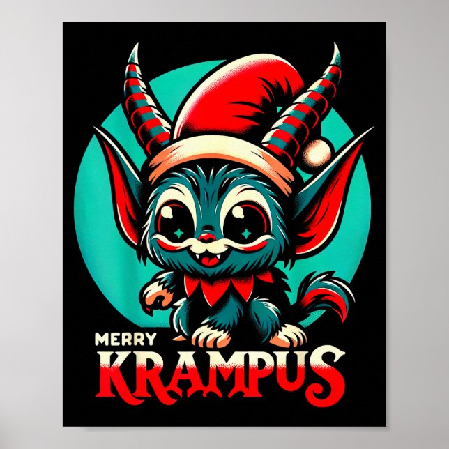 Poster Cute Merry Krampus Christmas Holiday 30’s Retro Ca (Frente)