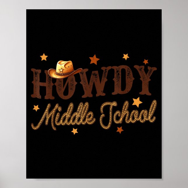 Poster Cute Middle School Teacher Rodeo Western Howdy Mid (Frente)