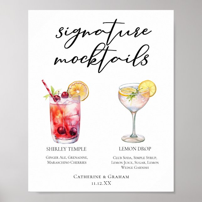 Poster Cute Mocktails Shirley Temple Lemon Drop Menu (Frente)