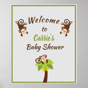 Poster Cute Monkeys Baby Shower Welcome Sign