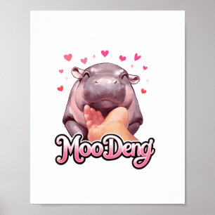 Poster Cute Moo Deng Hippo Girlie Hearts para garotas w