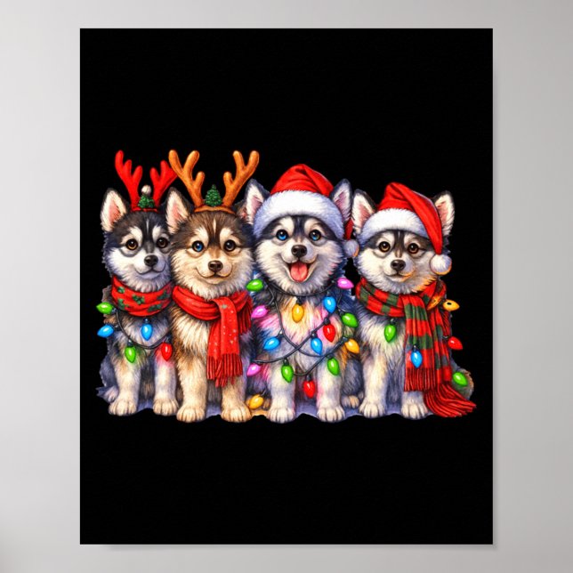 Poster Cute Msky Christmas Dogs With Lights Long Sleeve  (Frente)