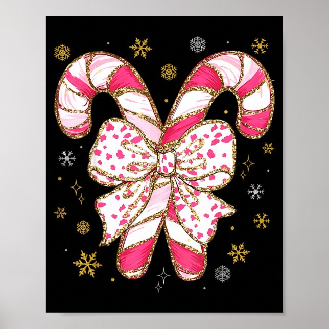 Poster Cute Nk Coquette Bow Candy Cane Christmas Girls Wo (Frente)