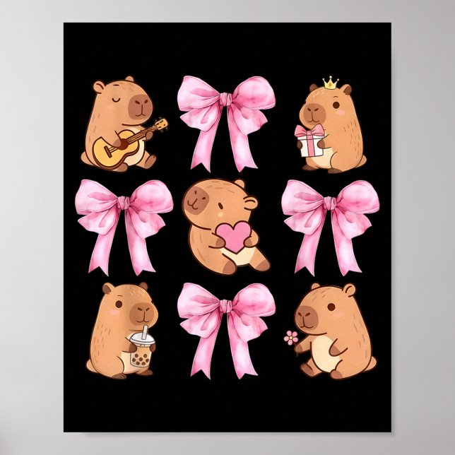 Poster Cute Nk Coquette Bow Kawaii Capybara Lover  (Frente)