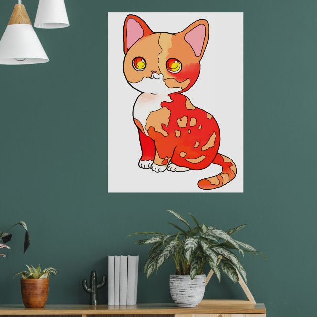 Poster Cute Orange Calico Cat Cartoon Adorable Kitty  (Sala de Estar 1)