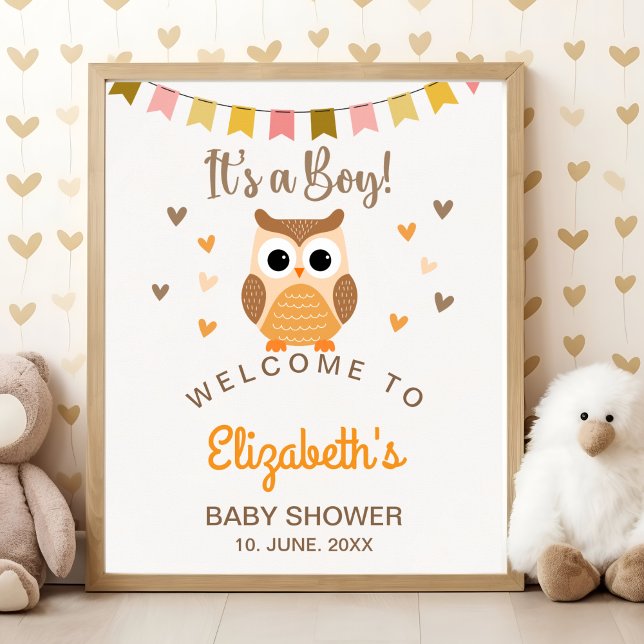 Poster Cute Owl Baby Shower Invitation – 'It's a Boy' (Criador carregado)
