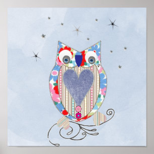 Pôster Cute Owl Nursery Picture Print Cross Stitch look F