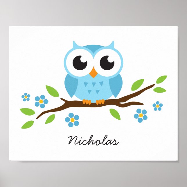 Poster Cute owl personalized nursery wall art for boys (Frente)