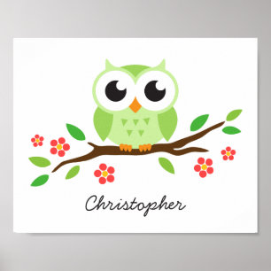 Poster Cute owl personalized nursery wall art for kids