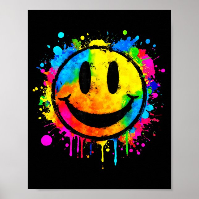 Poster Cute Paint Splash Happy Smile Face 70s Tie Dye Smi (Frente)