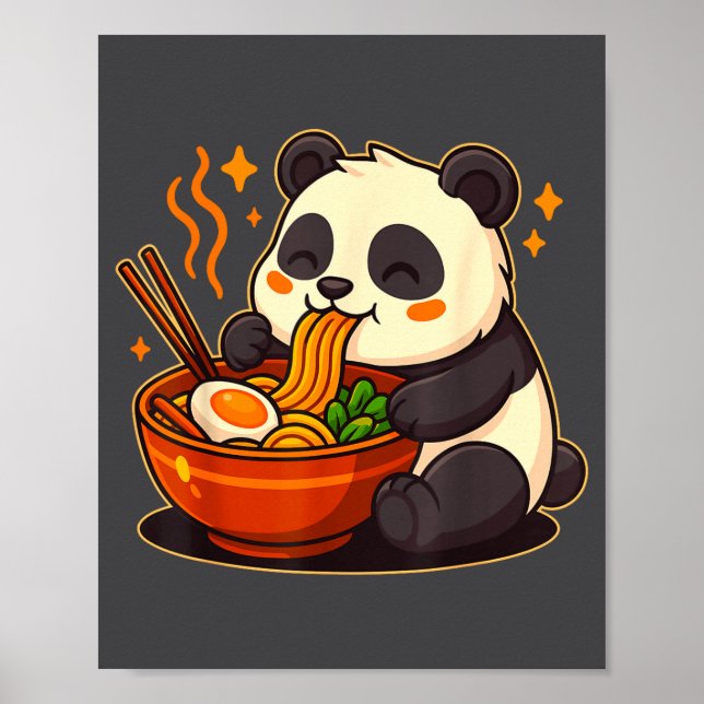 Poster Cute Panda Eating Ramen Noodles  (Frente)