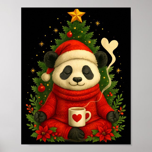 Poster Cute Panda Santa Coffee Holiday Tee For Animal Lov (Frente)